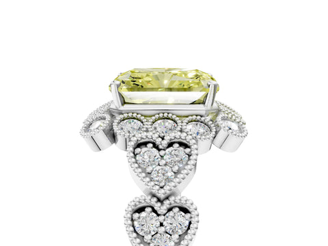 White gold Fancy Yellow Radiant Cut Brilliant Milgrain Pave Heart Band Solitaire Ring_5