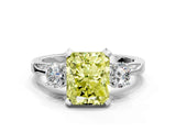 White gold Fancy Yellow Radiant Cut Brilliant Three-Stone Diamond Ring with Pavé Band and Four-Prong Setting_15