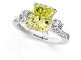 White gold Fancy Yellow Radiant Cut Brilliant Three-Stone Diamond Ring with Pavé Band and Four-Prong Setting_16