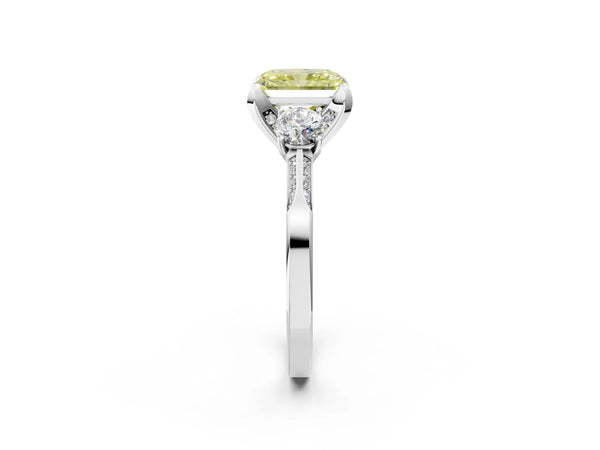 White Gold Radiant Cut Three Stone Hidden Halo Engagement Ring Setting for Fancy Yellow Center