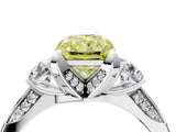 White gold Fancy Yellow Radiant Cut Brilliant Three-Stone Diamond Ring with Pavé Band and Four-Prong Setting_19