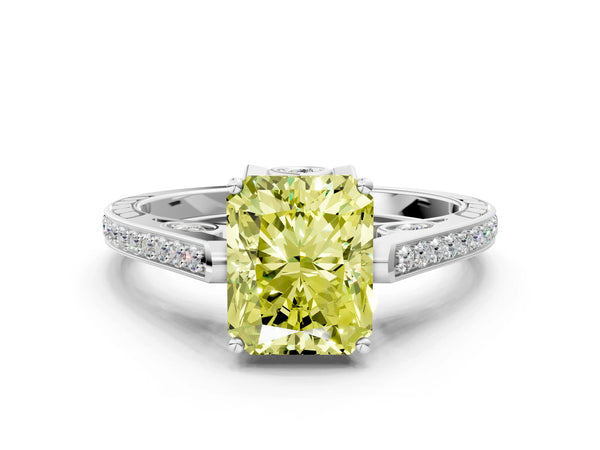 Sterling Silver Radiant Cut Cathedral Engagement Ring Setting for Fancy Yellow Center with Pave Shoulders