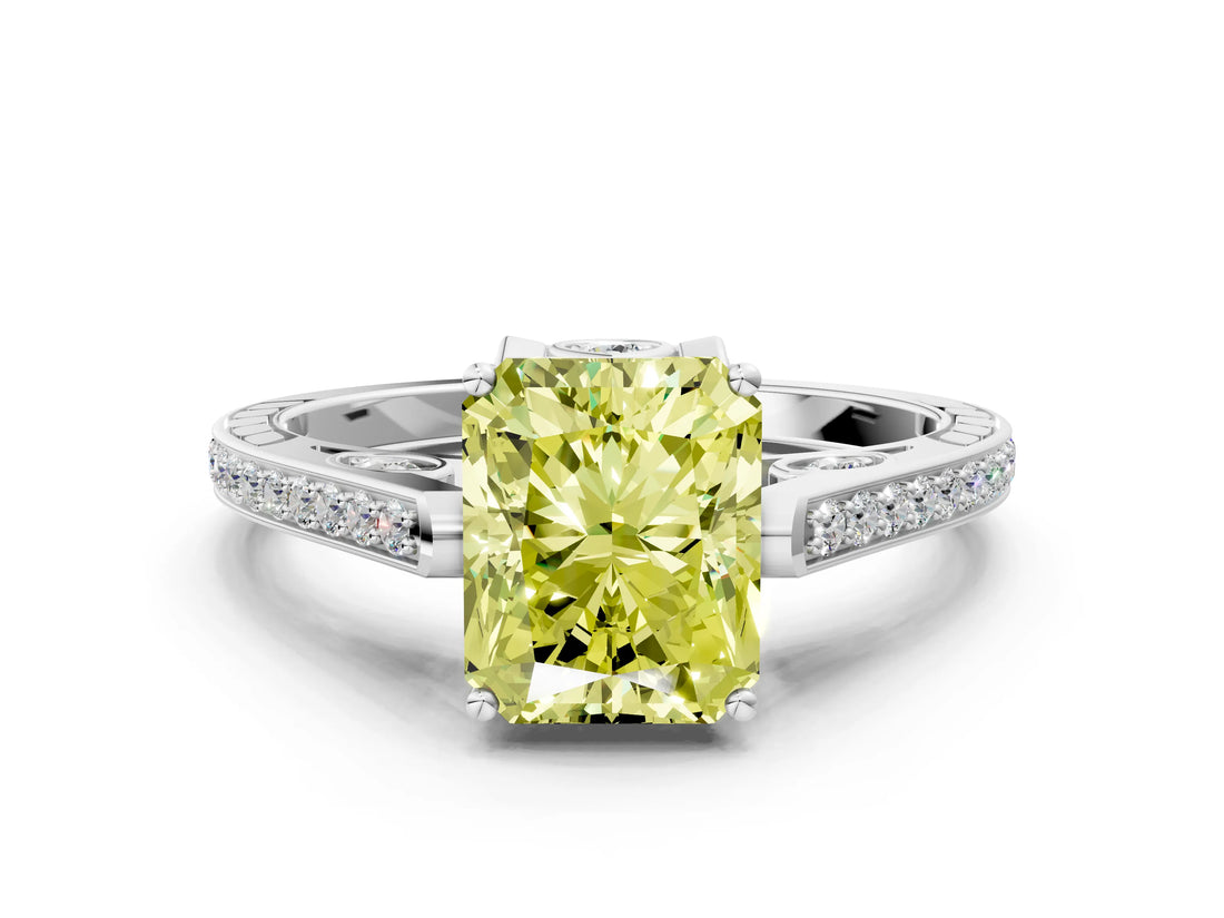 White gold Fancy Yellow Radiant  Cut Cathedral Pave Diamond Engagement Ring with Six-Prong Setting_33
