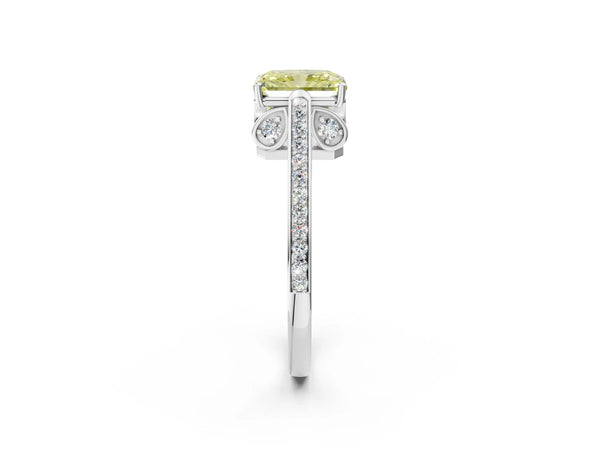 Platinum Radiant Cut Cathedral Engagement Ring Setting for Fancy Yellow Center with Pave Shoulders