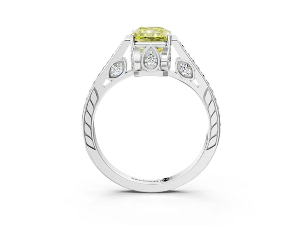 Platinum Radiant Cut Cathedral Engagement Ring Setting for Fancy Yellow Center with Pave Shoulders