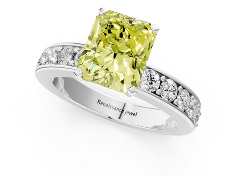 White gold Fancy Yellow Radiant  Cut Channel Set Diamond Engagement Ring with Four-Prong Setting_201