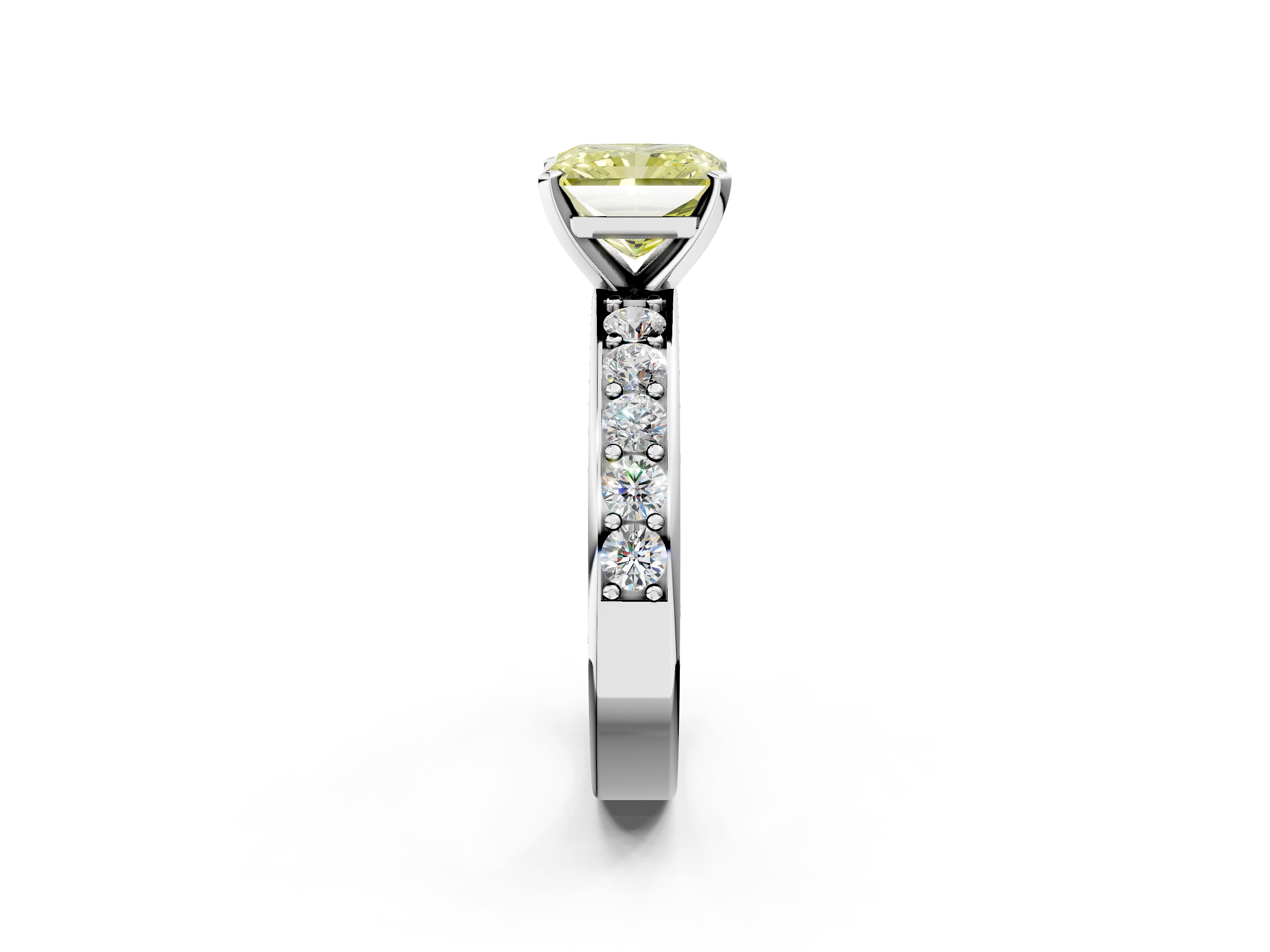 White gold Fancy Yellow Radiant  Cut Channel Set Diamond Engagement Ring with Four-Prong Setting_202