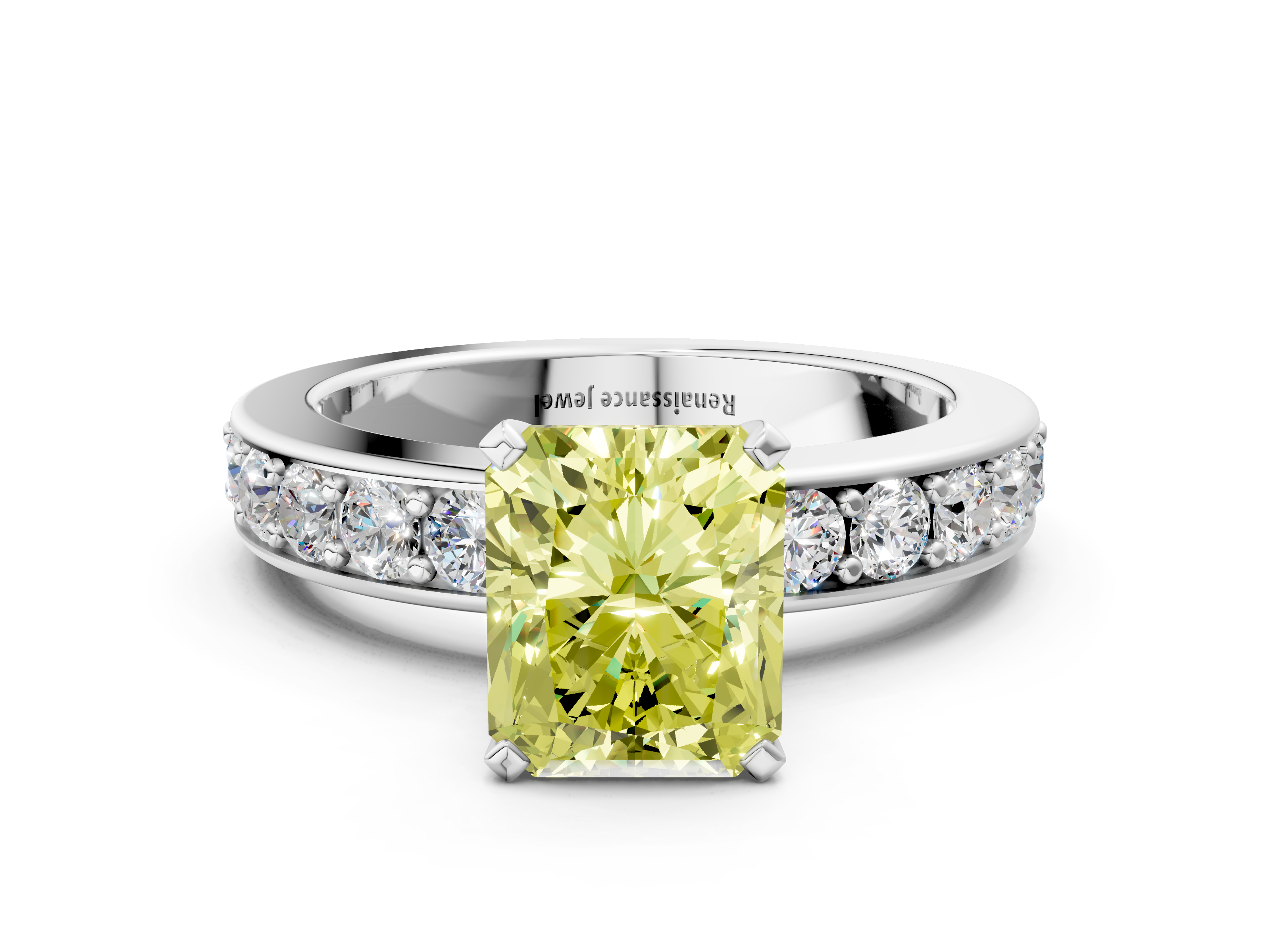 White gold Fancy Yellow Radiant  Cut Channel Set Diamond Engagement Ring with Four-Prong Setting_204