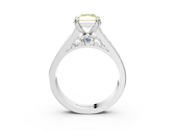 White gold Fancy Yellow Radiant  Cut Channel Set Solitaire Engagement Ring with Prong Setting
