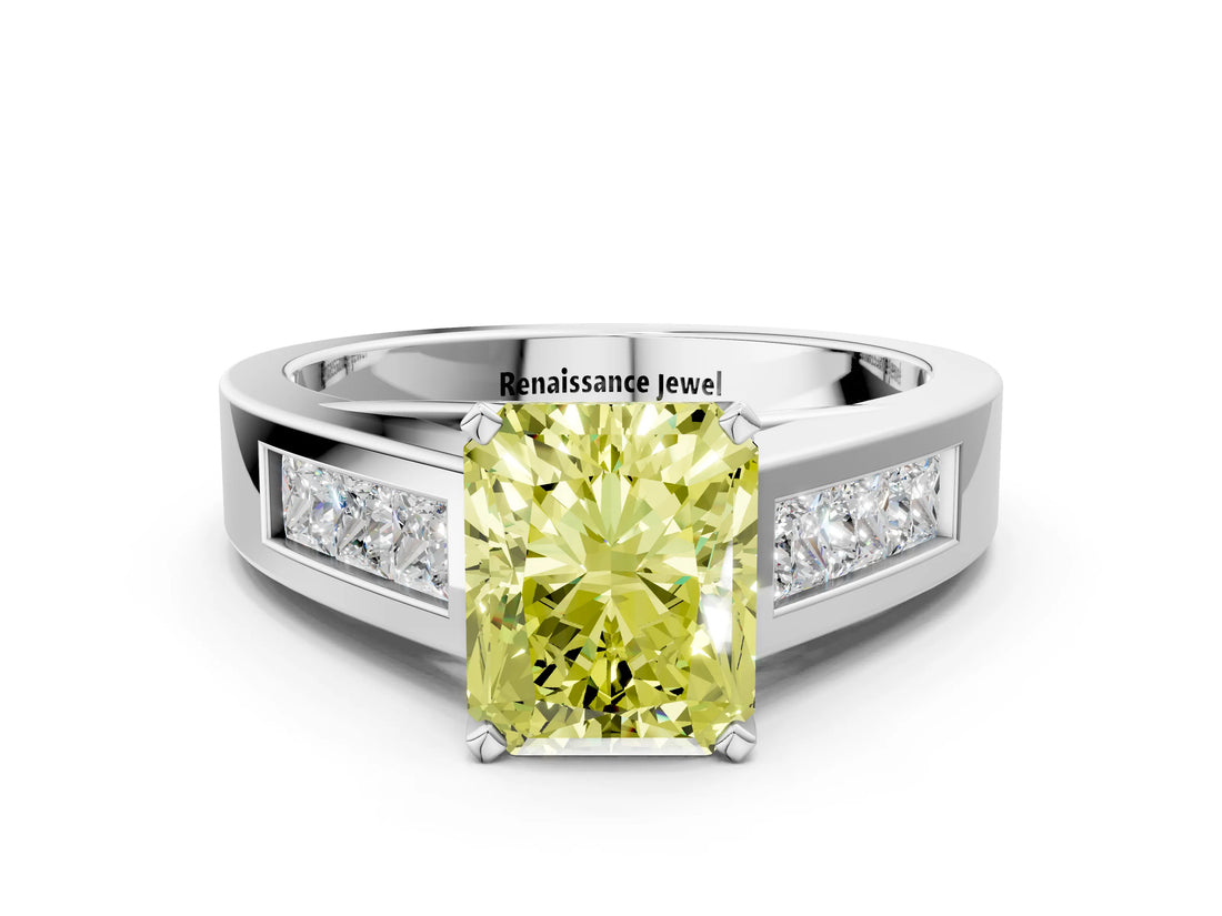 White gold Fancy Yellow Radiant Cut Cut Channel Set Solitaire Ring with Four-Prong Setting_12