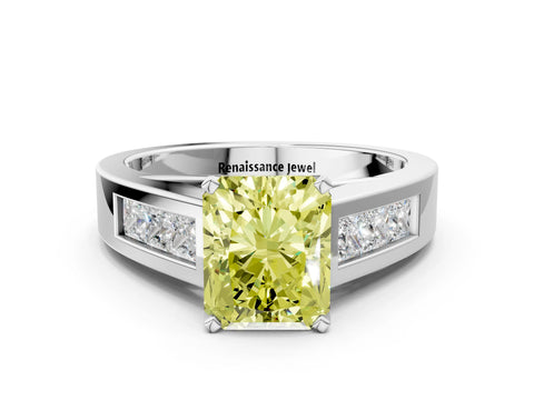 White gold Fancy Yellow Radiant Cut Cut Channel Set Solitaire Ring with Four-Prong Setting_12