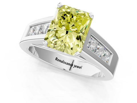 White gold Fancy Yellow Radiant Cut Cut Channel Set Solitaire Ring with Four-Prong Setting_13