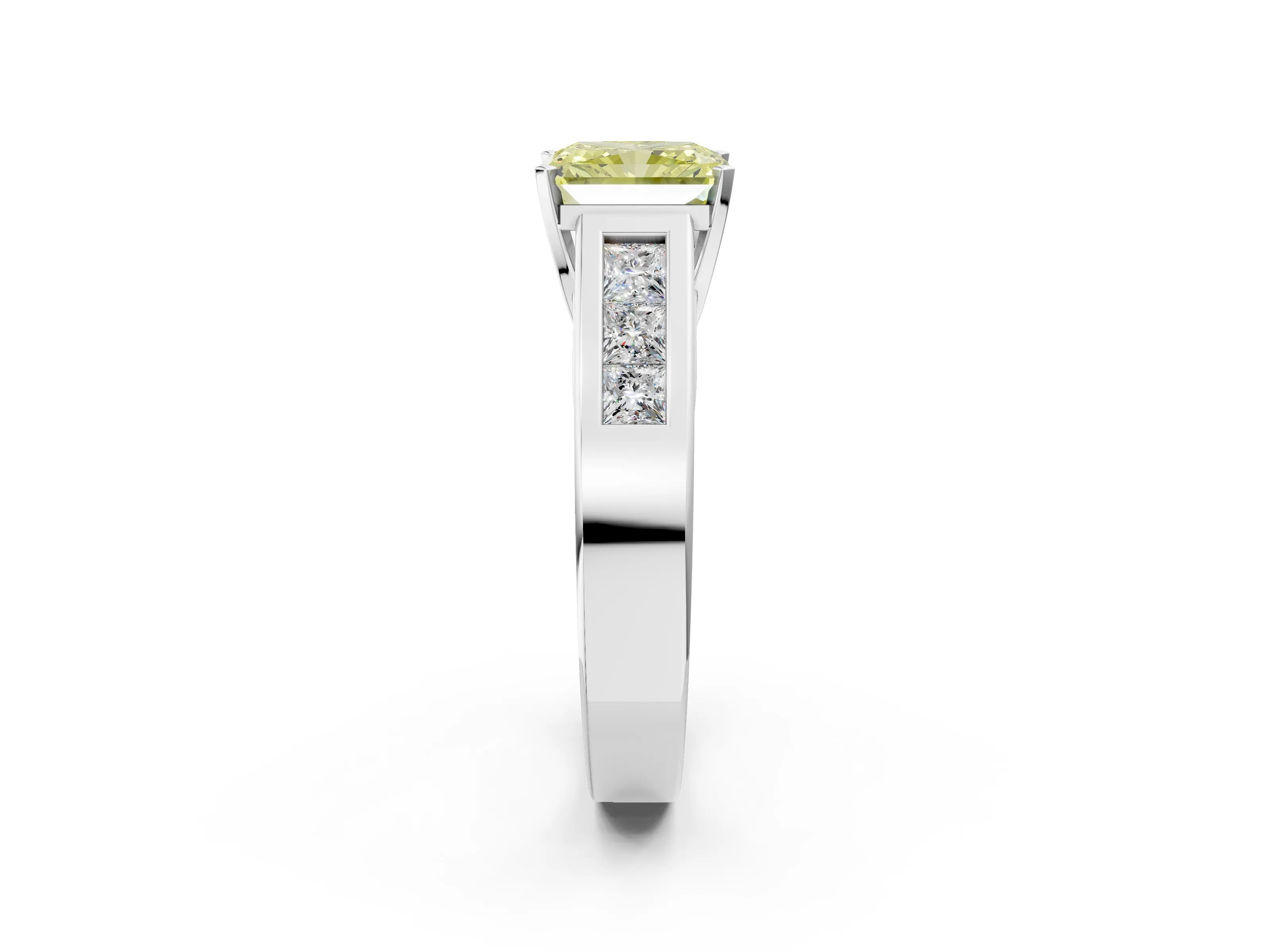 White gold Fancy Yellow Radiant Cut Cut Channel Set Solitaire Ring with Four-Prong Setting_14