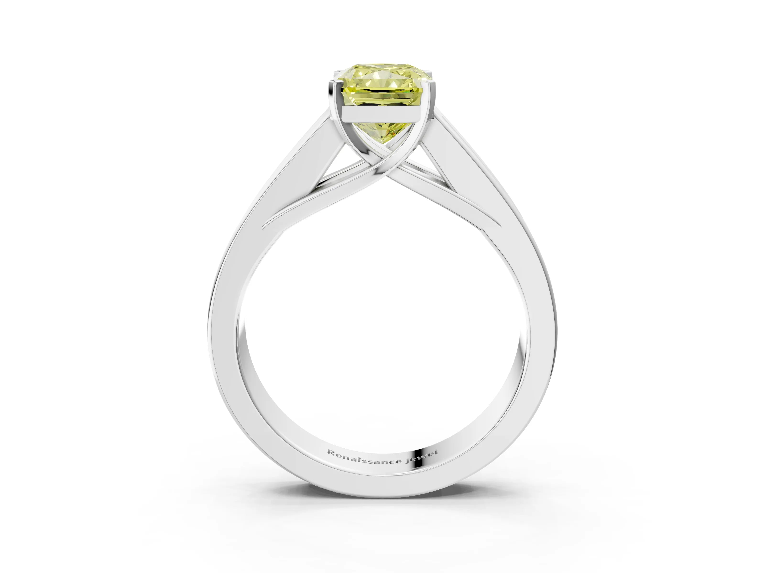 White gold Fancy Yellow Radiant Cut Cut Channel Set Solitaire Ring with Four-Prong Setting_15