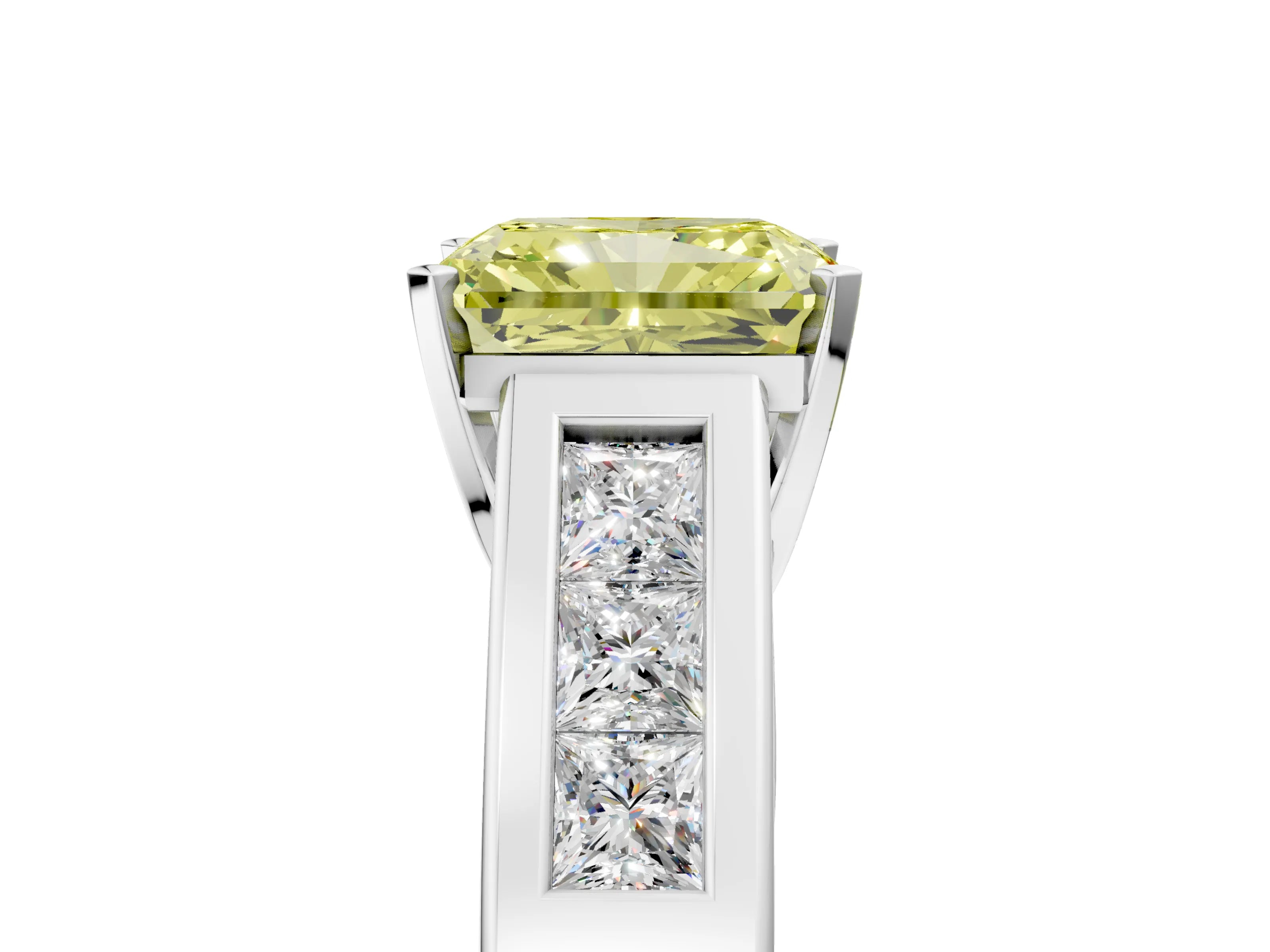 White gold Fancy Yellow Radiant Cut Cut Channel Set Solitaire Ring with Four-Prong Setting_17