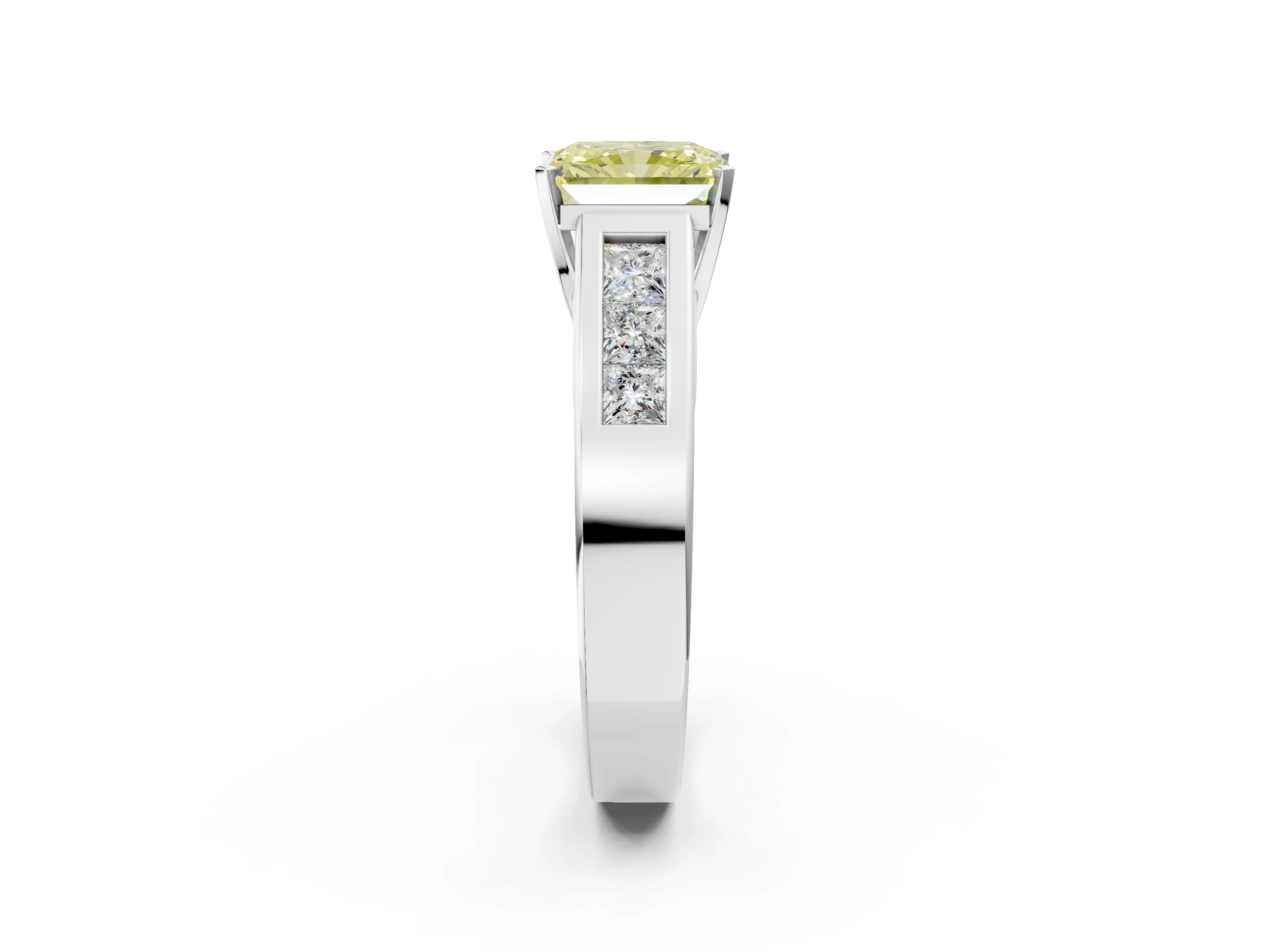 White gold Fancy Yellow Radiant Cut Cut Channel Set Solitaire Ring with Four-Prong Setting_2