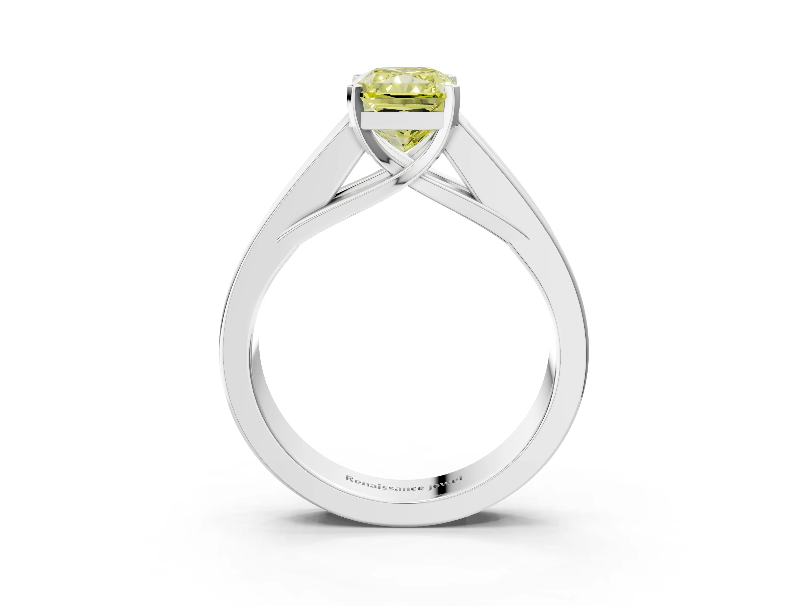 White gold Fancy Yellow Radiant Cut Cut Channel Set Solitaire Ring with Four-Prong Setting_3