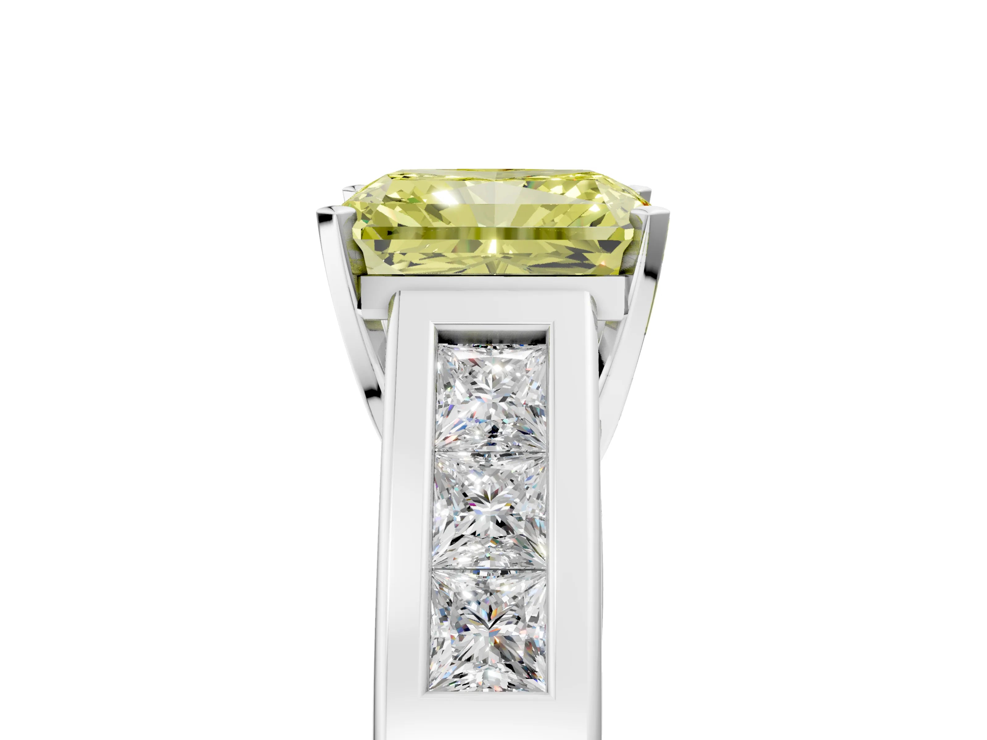 White gold Fancy Yellow Radiant Cut Cut Channel Set Solitaire Ring with Four-Prong Setting_5