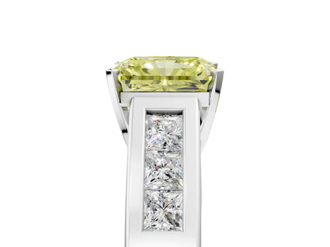 White gold Fancy Yellow Radiant Cut Cut Channel Set Solitaire Ring with Four-Prong Setting_5