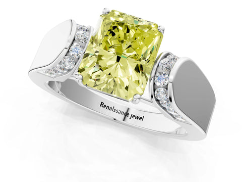 White gold Fancy Yellow Radiant Cut Cut Diamond Channel Set Solitaire Ring with Four-Prong Setting_132