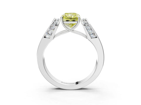 White gold Fancy Yellow Radiant Cut Cut Diamond Channel Set Solitaire Ring with Four-Prong Setting_135