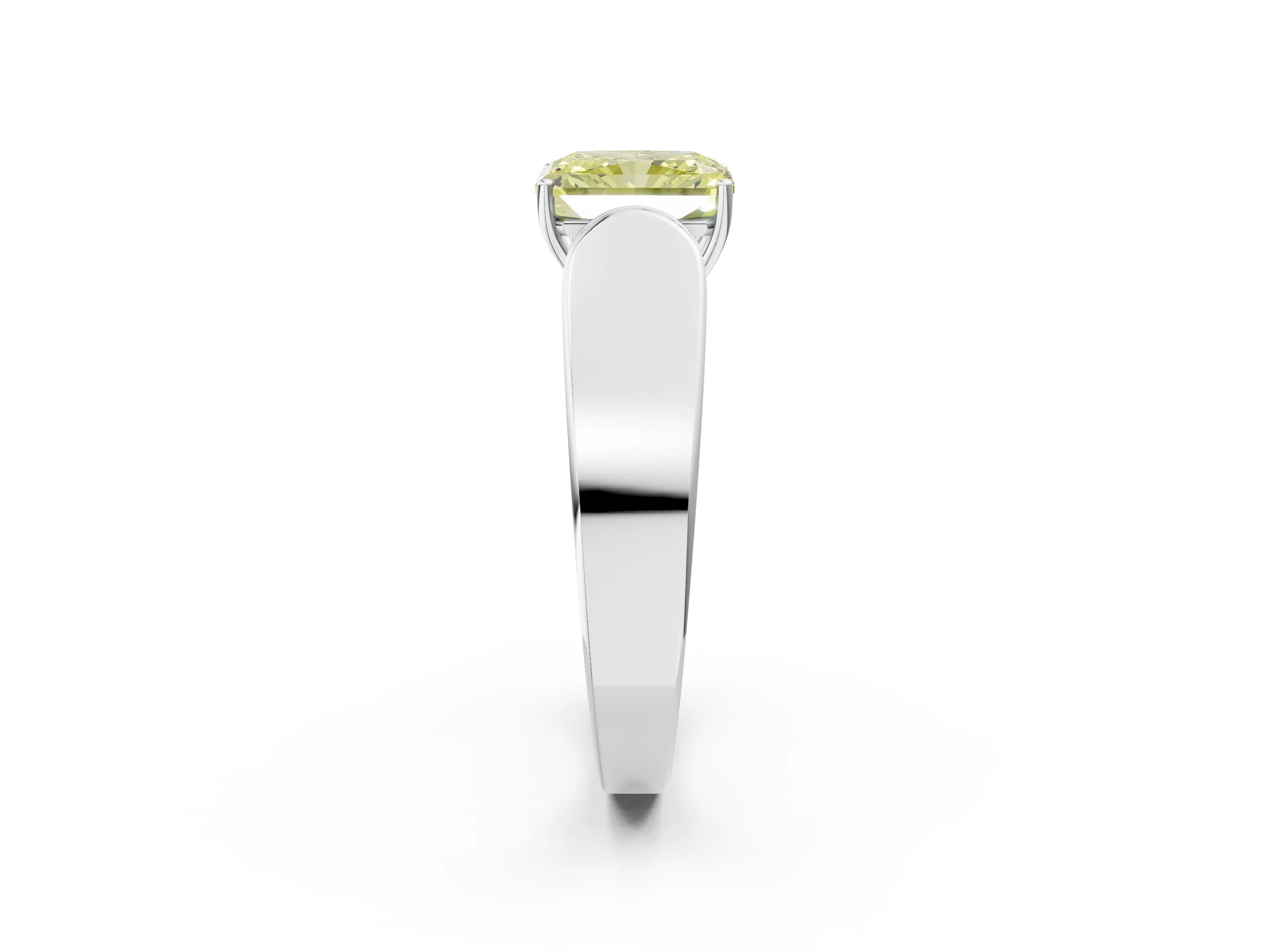 White gold Fancy Yellow Radiant Cut Cut Diamond Channel Set Solitaire Ring with Four-Prong Setting_2