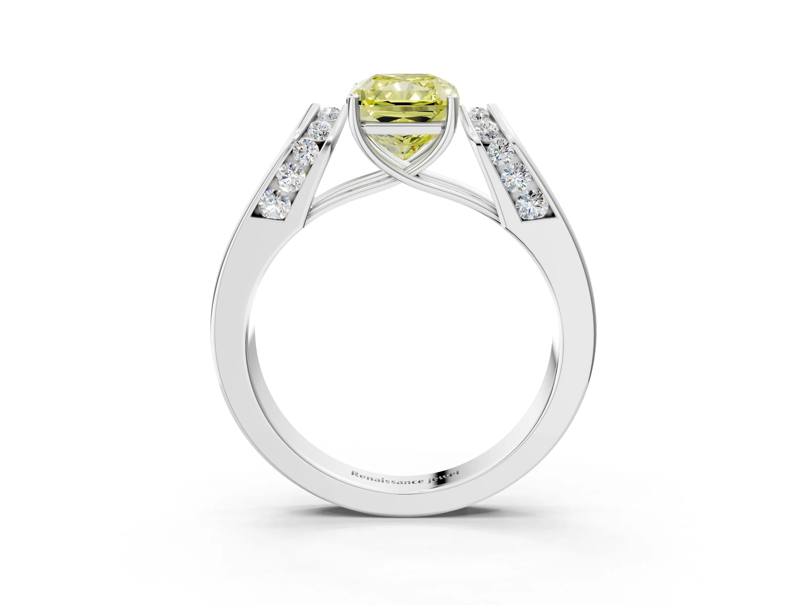 White gold Fancy Yellow Radiant Cut Cut Diamond Channel Set Solitaire Ring with Four-Prong Setting_3