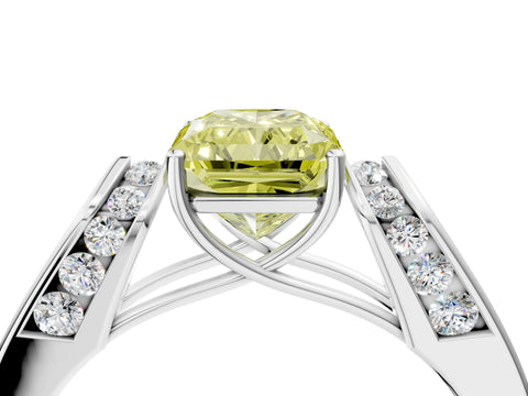 White gold Fancy Yellow Radiant Cut Cut Diamond Channel Set Solitaire Ring with Four-Prong Setting_4