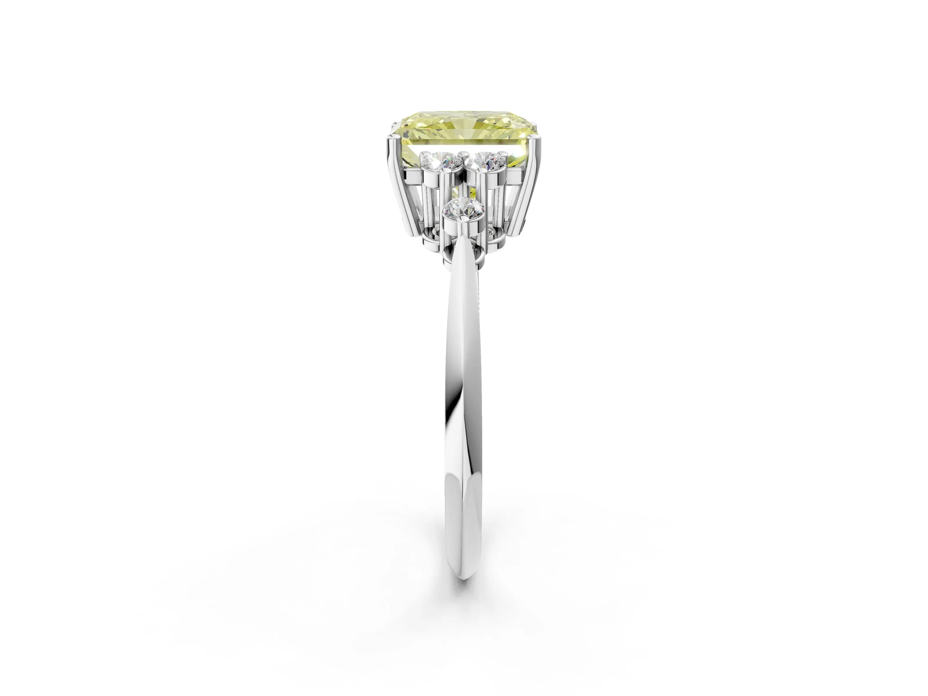 White gold Fancy Yellow Radiant Cut Cut Diamond Cluster Ring with Solitaire Band and Four-Prong Setting_14