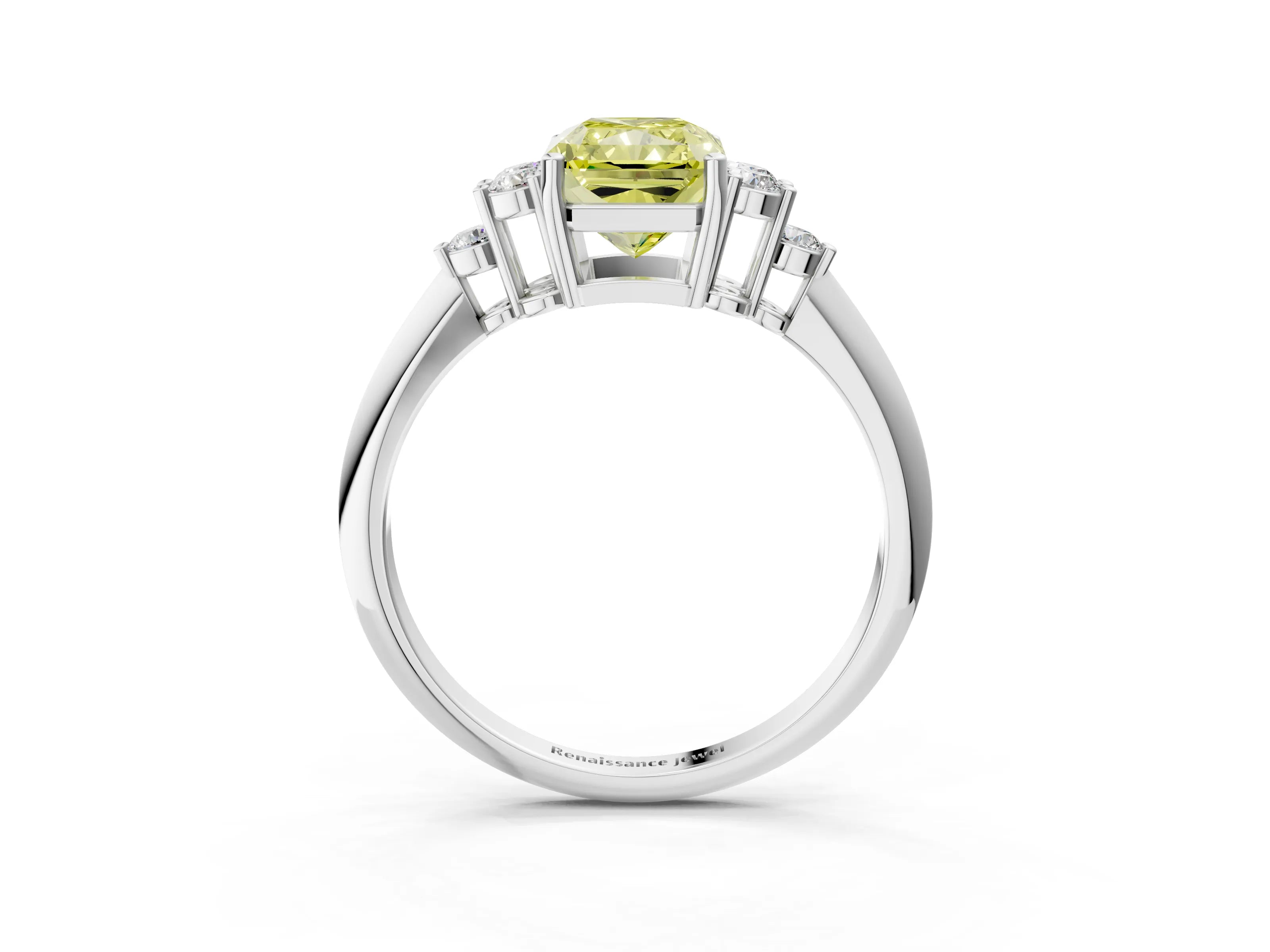 White gold Fancy Yellow Radiant Cut Cut Diamond Cluster Ring with Solitaire Band and Four-Prong Setting_15