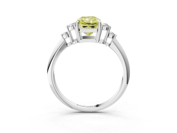 White Gold Radiant Cut Cluster Accent Engagement Ring Setting for Fancy Yellow Center