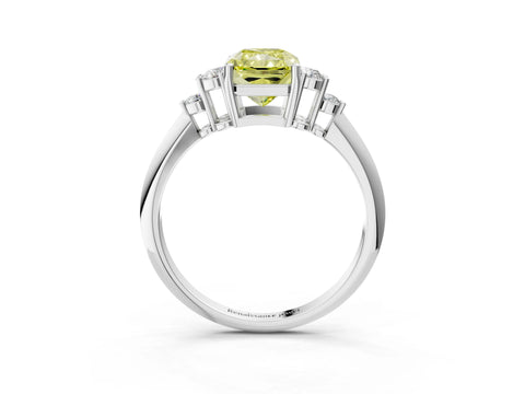 White gold Fancy Yellow Radiant Cut Cut Diamond Cluster Ring with Solitaire Band and Four-Prong Setting_15