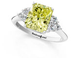 White gold Fancy Yellow Radiant Cut Cut Diamond Cluster Ring with Solitaire Band and Four-Prong Setting_1