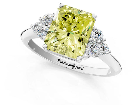 White gold Fancy Yellow Radiant Cut Cut Diamond Cluster Ring with Solitaire Band and Four-Prong Setting_1