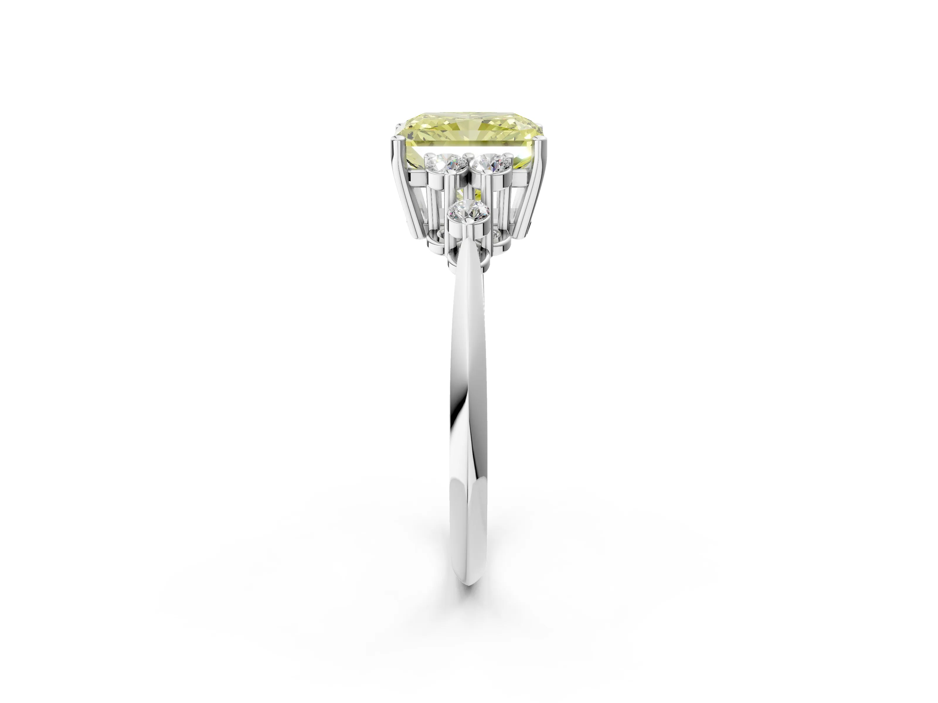 White gold Fancy Yellow Radiant Cut Cut Diamond Cluster Ring with Solitaire Band and Four-Prong Setting_2