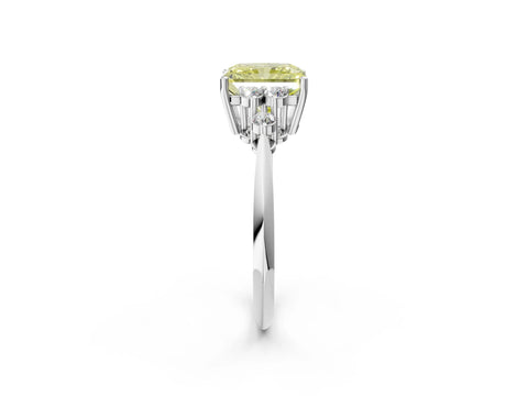White gold Fancy Yellow Radiant Cut Cut Diamond Cluster Ring with Solitaire Band and Four-Prong Setting_2