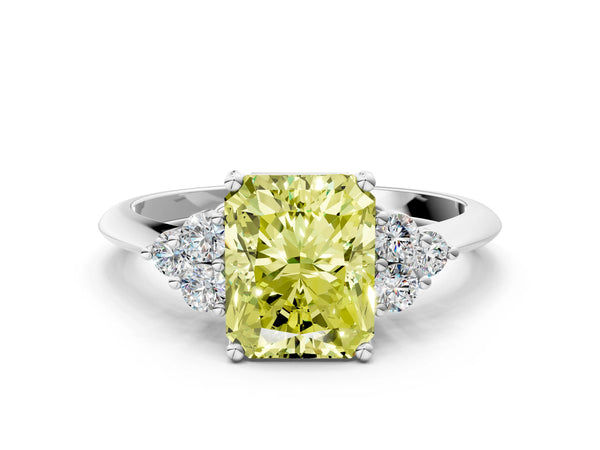 White gold Fancy Yellow Radiant Cut Cut Diamond Cluster Ring with Solitaire Band and Four-Prong Setting