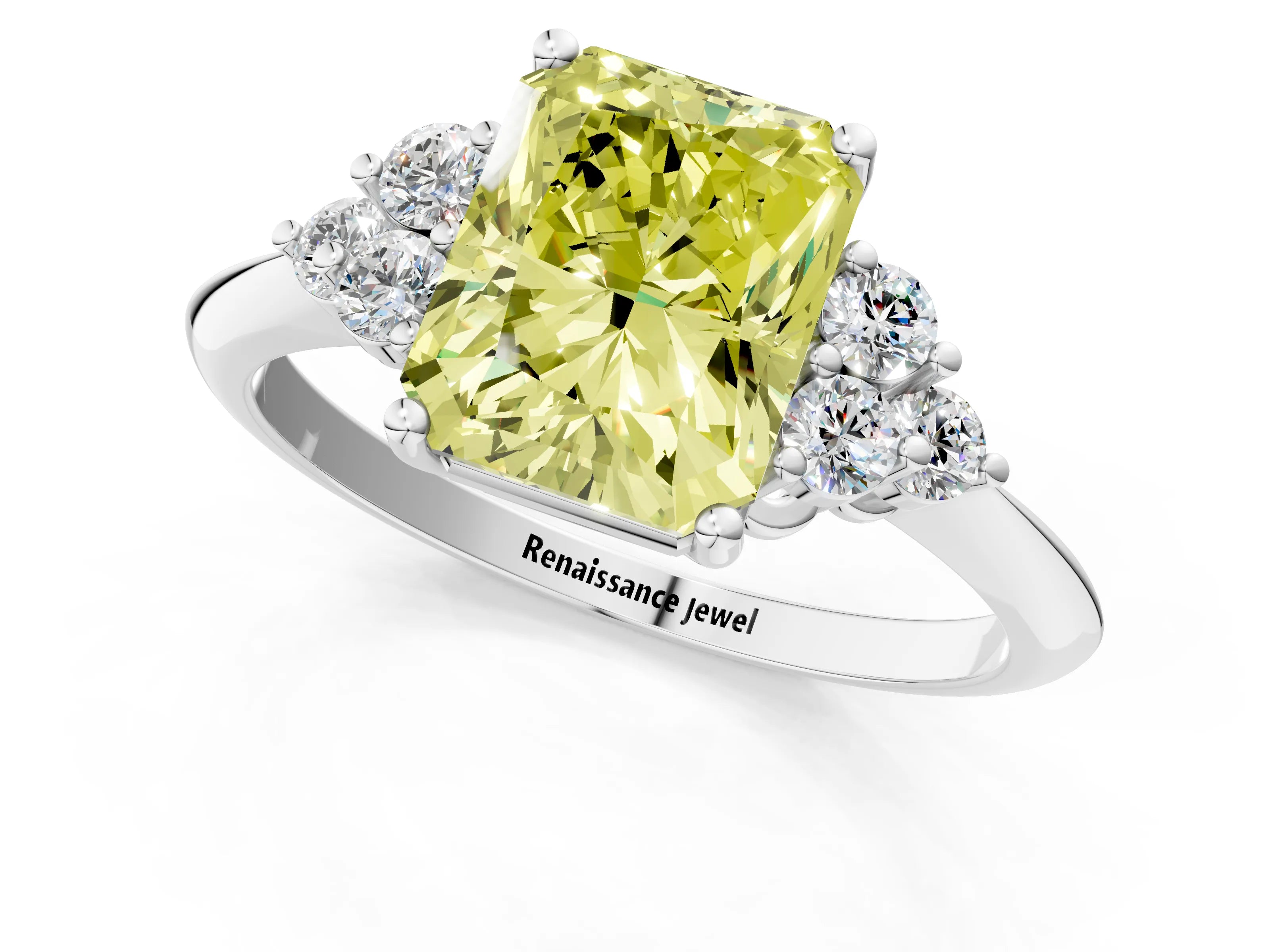 White gold Fancy Yellow Radiant Cut Cut Diamond Cluster Ring with Solitaire Band and Four-Prong Setting_37