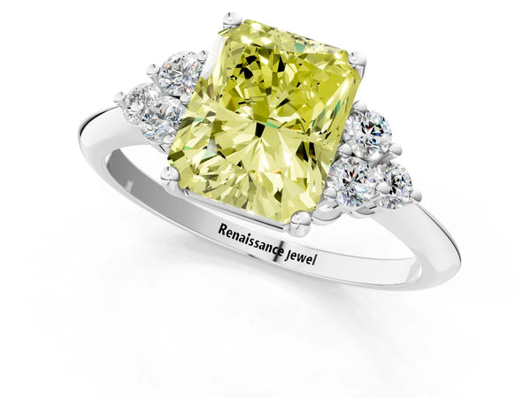 White gold Fancy Yellow Radiant Cut Cut Diamond Cluster Ring with Solitaire Band and Four-Prong Setting