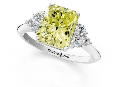 White gold Fancy Yellow Radiant Cut Cut Diamond Cluster Ring with Solitaire Band and Four-Prong Setting_37
