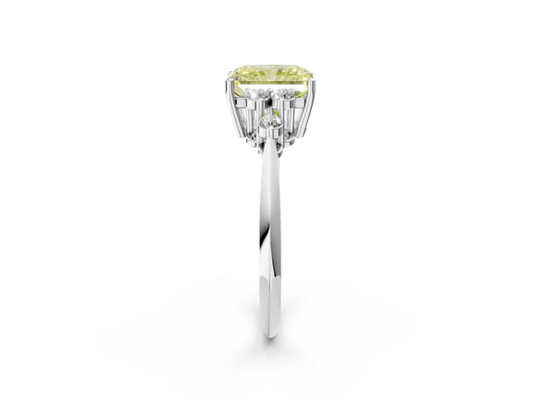 White gold Fancy Yellow Radiant Cut Cut Diamond Cluster Ring with Solitaire Band and Four-Prong Setting