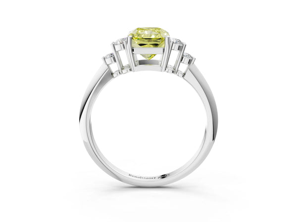 White gold Fancy Yellow Radiant Cut Cut Diamond Cluster Ring with Solitaire Band and Four-Prong Setting