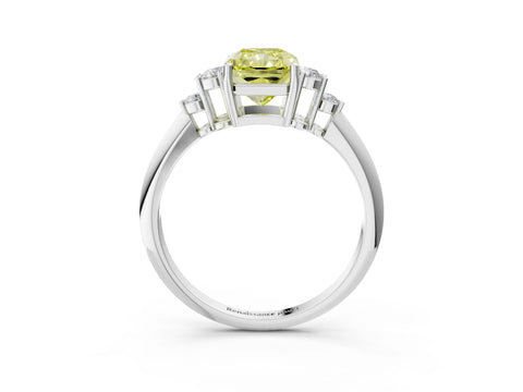 White gold Fancy Yellow Radiant Cut Cut Diamond Cluster Ring with Solitaire Band and Four-Prong Setting_3