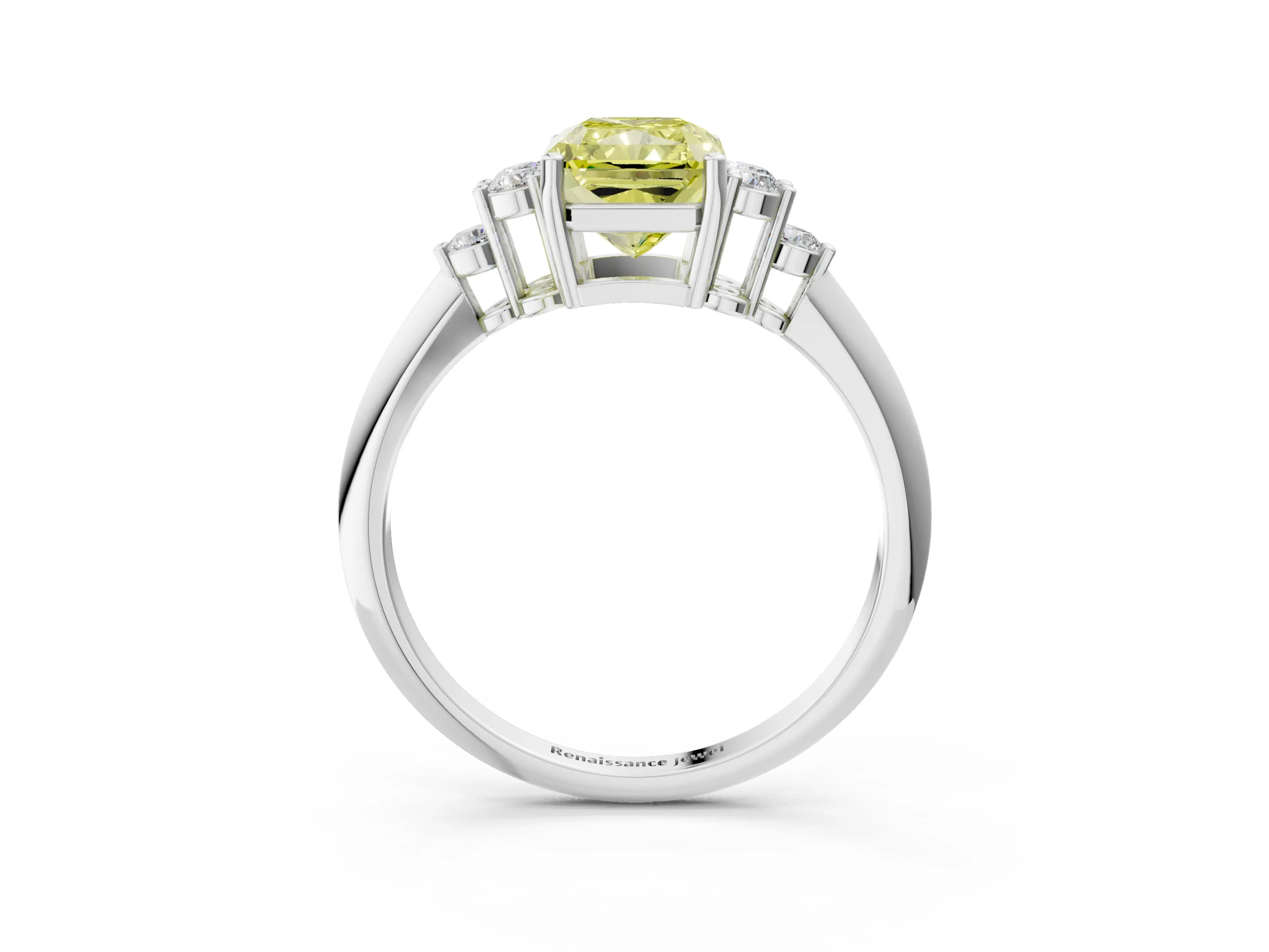 White gold Fancy Yellow Radiant Cut Cut Diamond Cluster Ring with Solitaire Band and Four-Prong Setting_3