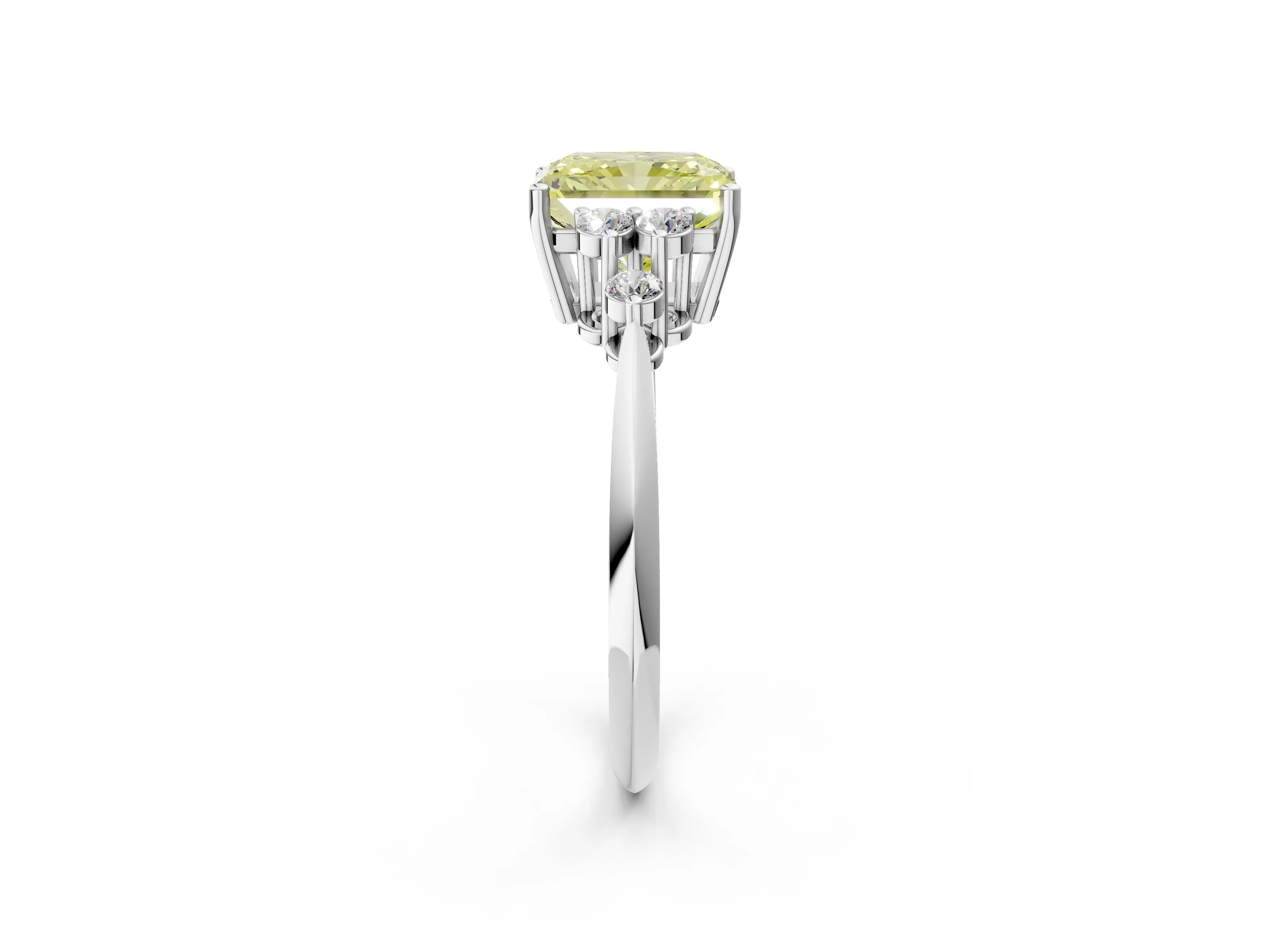 White gold Fancy Yellow Radiant Cut Cut Diamond Cluster Ring with Solitaire Band and Four-Prong Setting_44