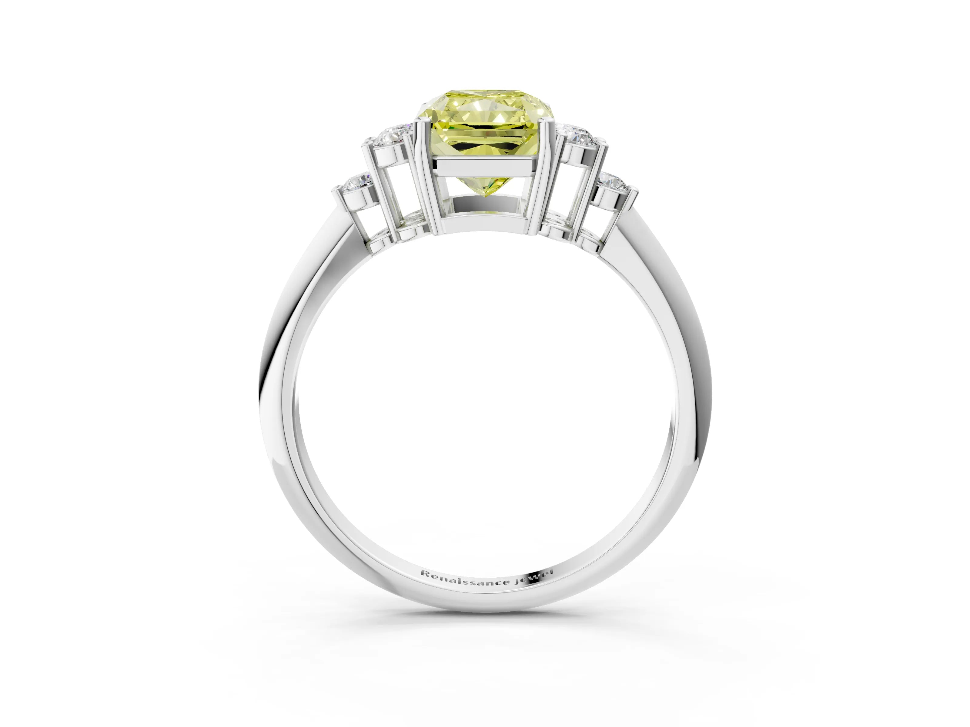 White gold Fancy Yellow Radiant Cut Cut Diamond Cluster Ring with Solitaire Band and Four-Prong Setting_45