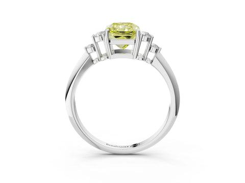 White gold Fancy Yellow Radiant Cut Cut Diamond Cluster Ring with Solitaire Band and Four-Prong Setting_45