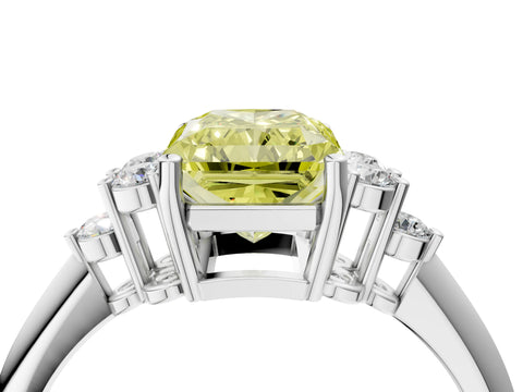 White gold Fancy Yellow Radiant Cut Cut Diamond Cluster Ring with Solitaire Band and Four-Prong Setting_46