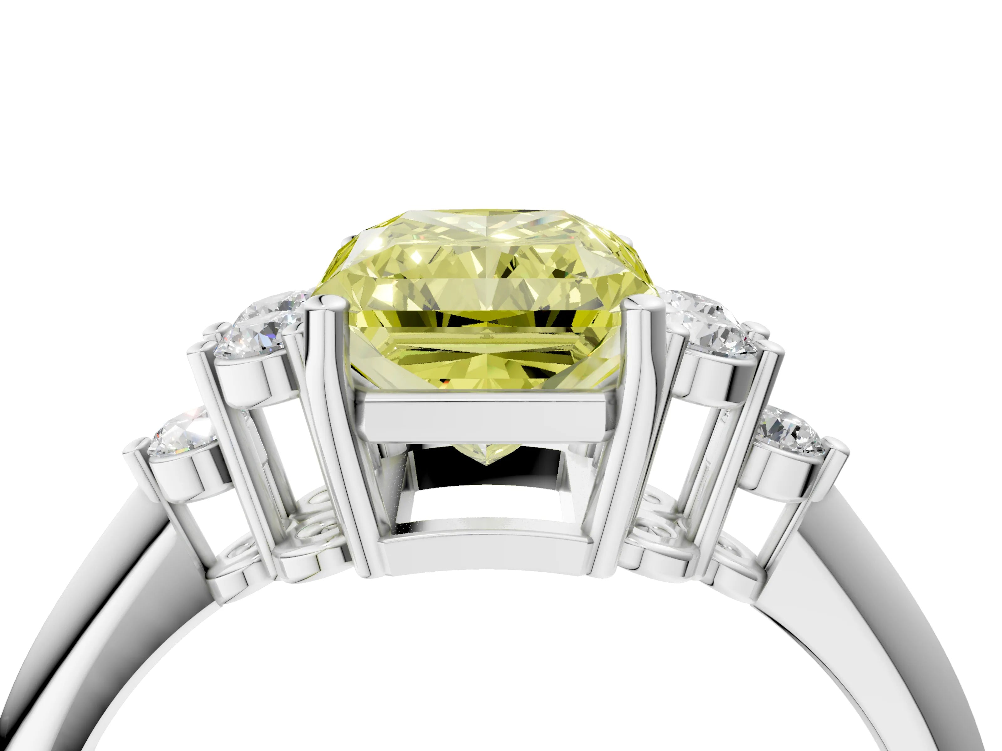White gold Fancy Yellow Radiant Cut Cut Diamond Cluster Ring with Solitaire Band and Four-Prong Setting_4