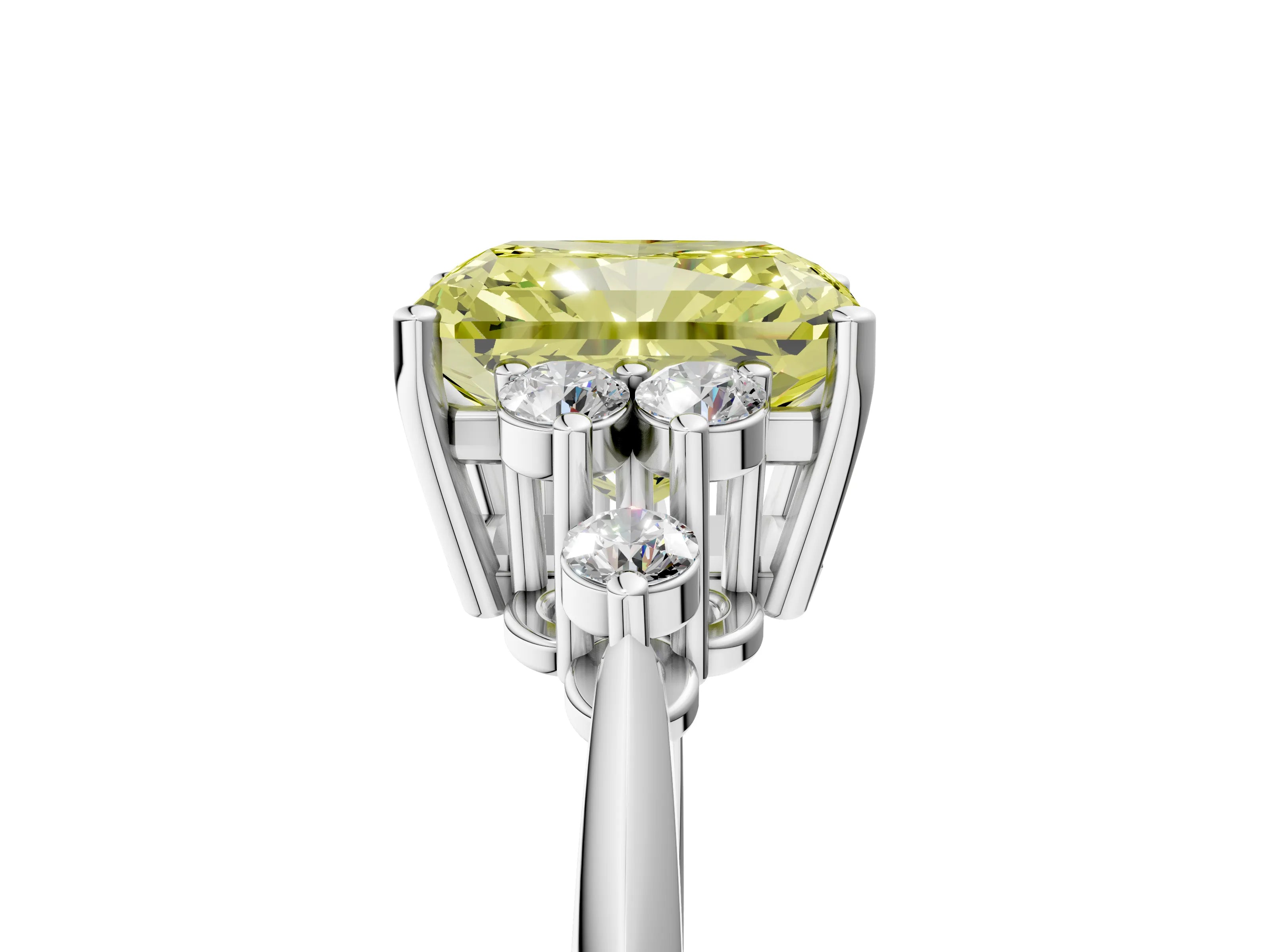 White gold Fancy Yellow Radiant Cut Cut Diamond Cluster Ring with Solitaire Band and Four-Prong Setting_5